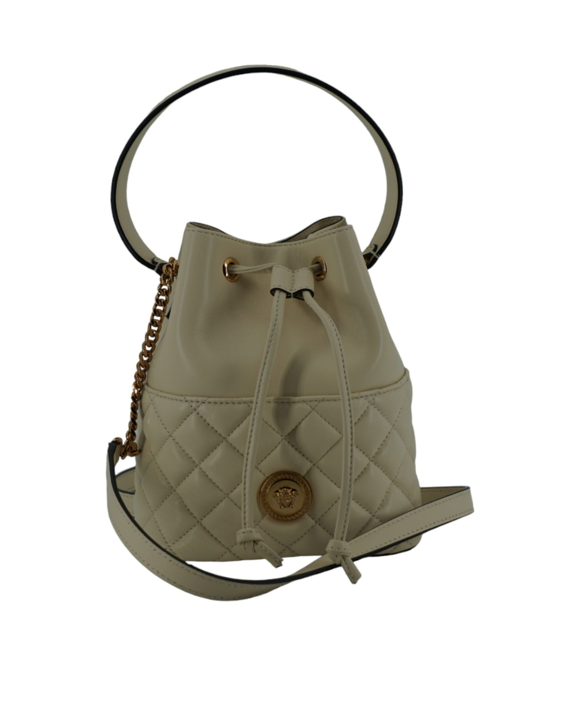 Versace Small Bucket Shoulder Bag Lamb Leather White Elite by Versace