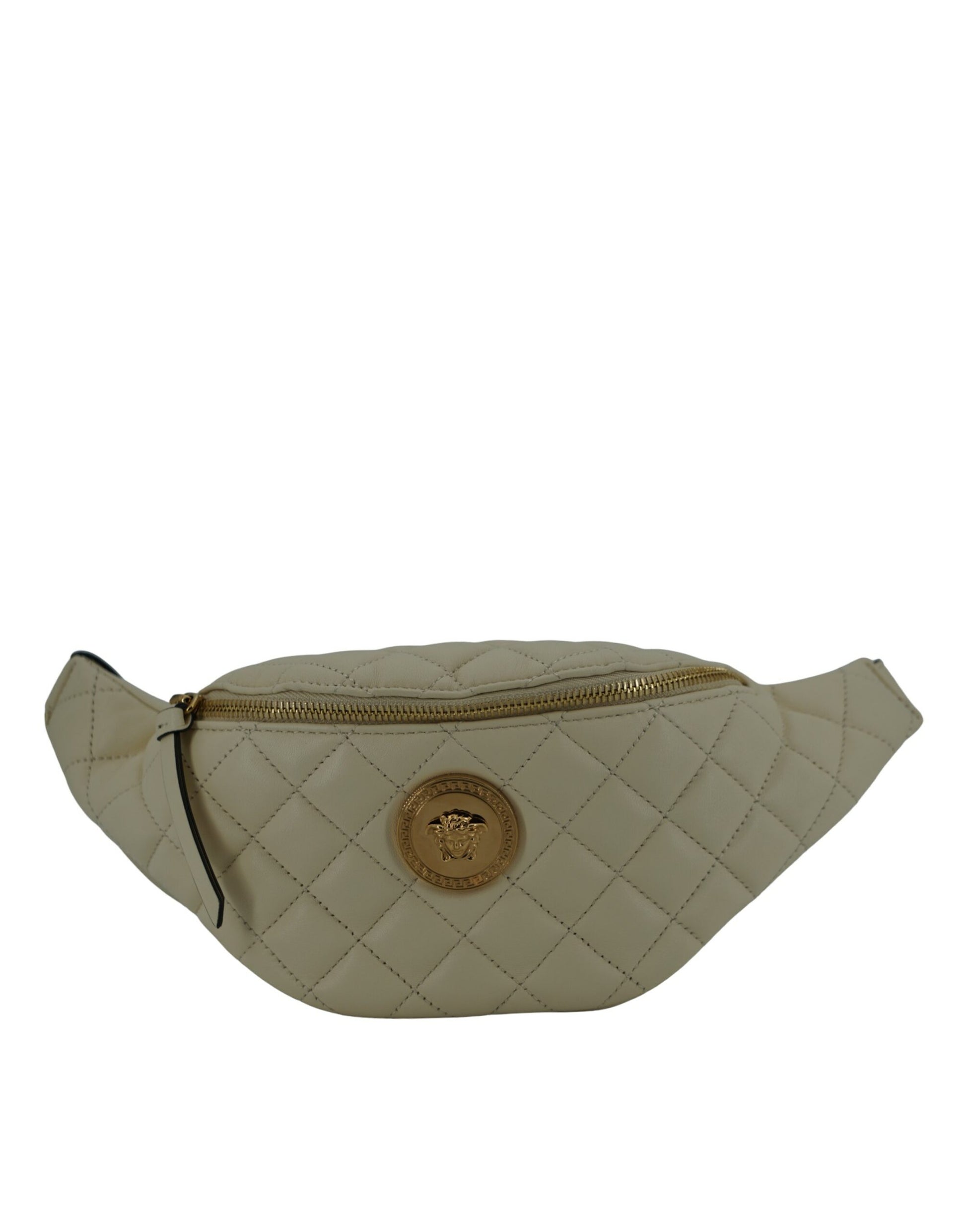 Versace White Lamb Leather Belt Bag 100 Percent Lamb Leather Crafted for Refined Luxury with Limited Availability by Versace