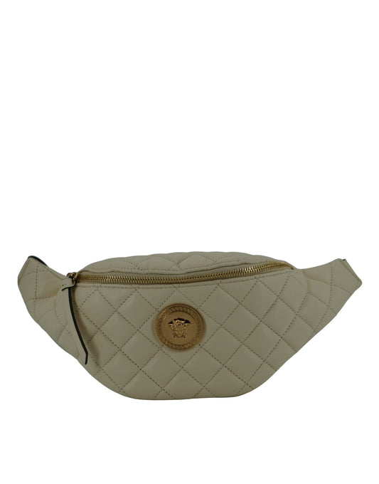 Versace White Lamb Leather Belt Bag 100 Percent Lamb Leather Crafted for Refined Luxury with Limited Availability by Versace