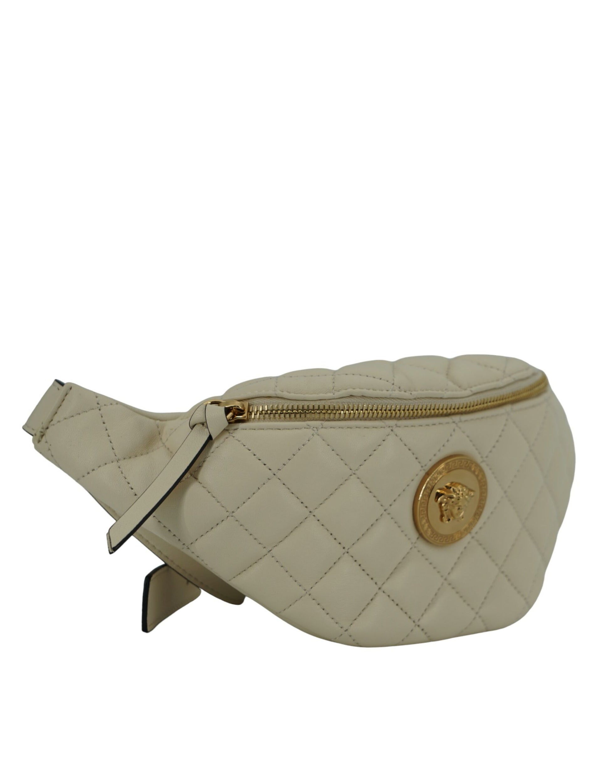 Versace White Lamb Leather Belt Bag 100 Percent Lamb Leather Crafted for Refined Luxury with Limited Availability by Versace