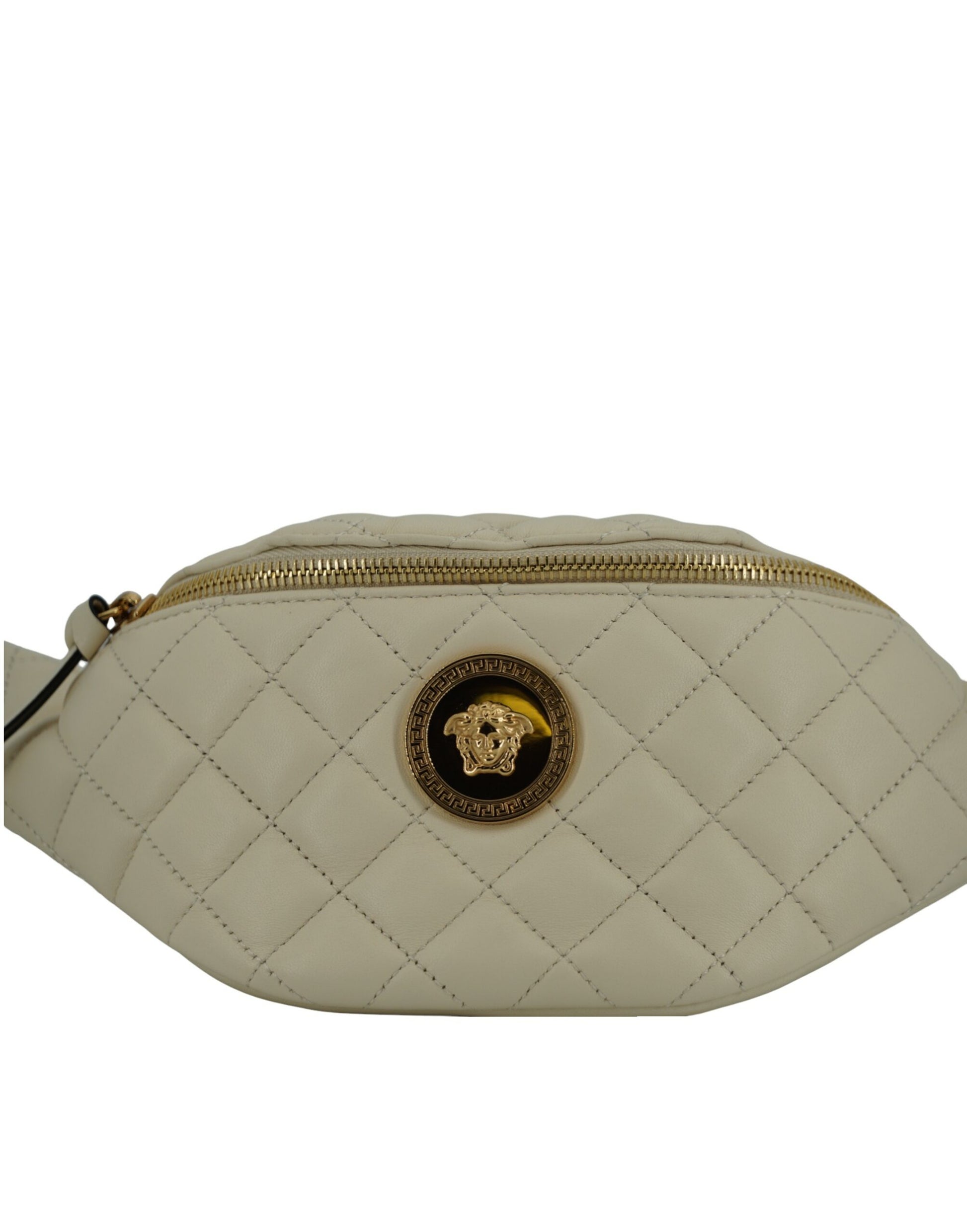 Versace White Lamb Leather Belt Bag 100 Percent Lamb Leather Crafted for Refined Luxury with Limited Availability by Versace