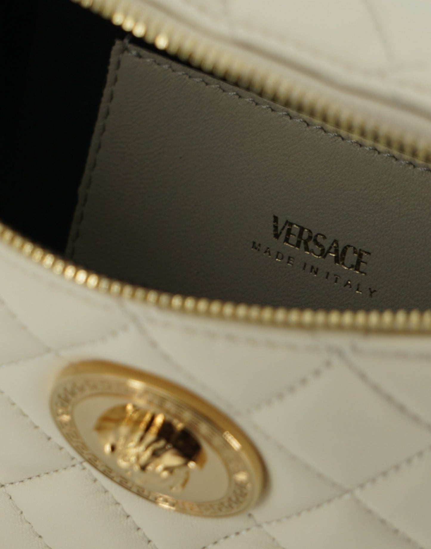 Versace White Lamb Leather Belt Bag 100 Percent Lamb Leather Crafted for Refined Luxury with Limited Availability by Versace