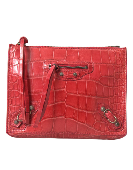 Balenciaga Alligatorskin Pouch Clutch Red Exotic Leather Limited Edition Handcrafted in Italy for Luxury Lovers by Balenciaga