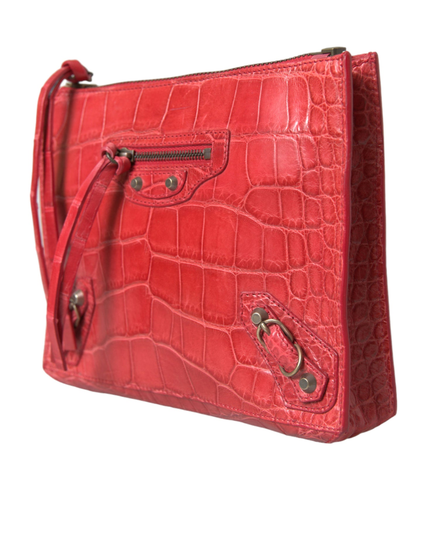 Balenciaga Alligatorskin Pouch Clutch Red Exotic Leather Limited Edition Handcrafted in Italy for Luxury Lovers by Balenciaga
