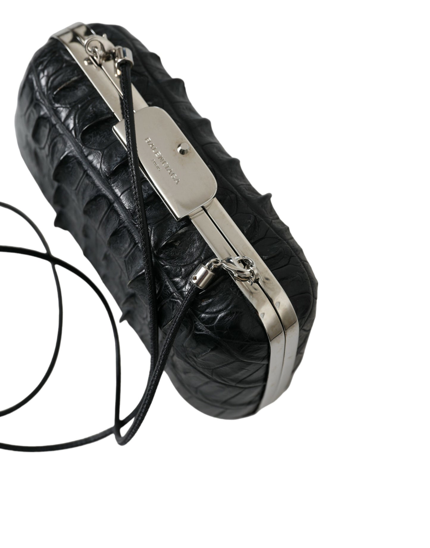 Balenciaga Crocodile Skin Leather Clutch Black Evening Bag Limited Edition Elegant Classic by Balenciaga