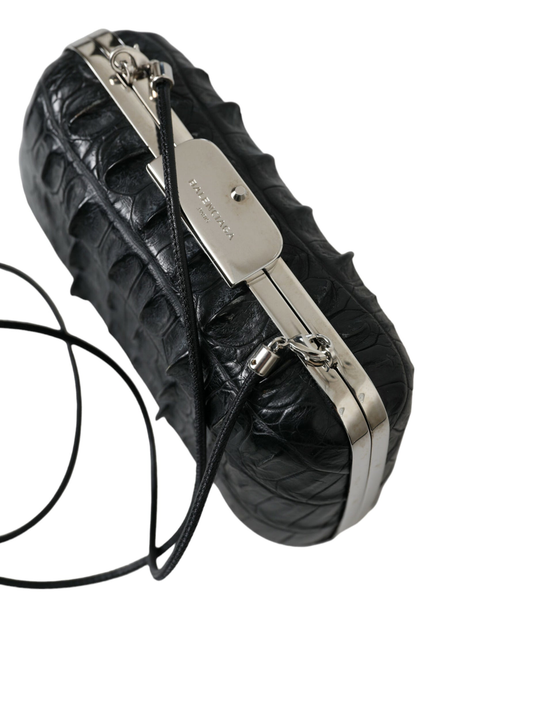 Balenciaga Crocodile Skin Leather Clutch Black Evening Bag Limited Edition Elegant Classic by Balenciaga