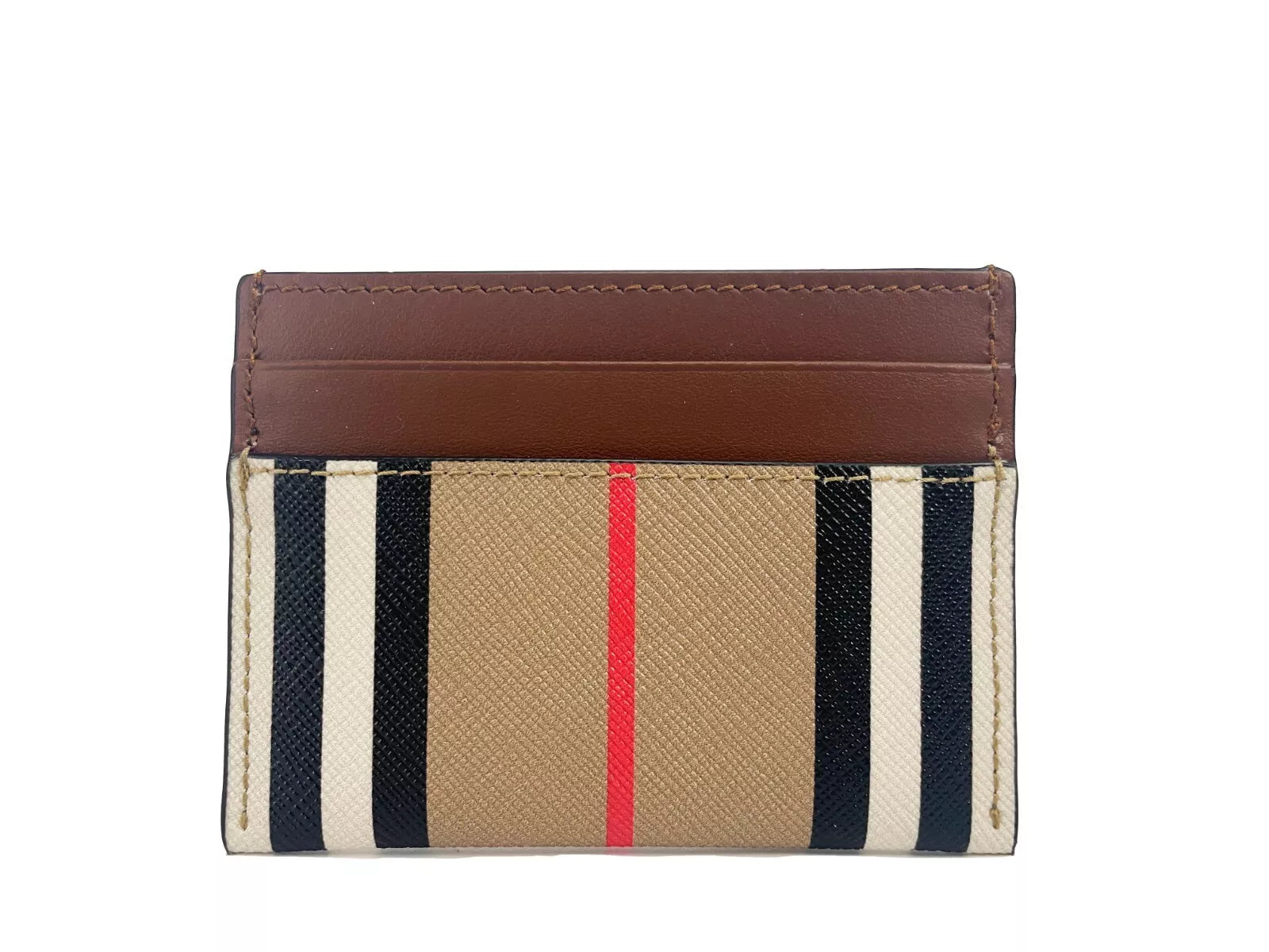 Burberry Sandon Tan Canvas Check Slim Card Case Wallet Printed Leather Exclusive by Burberry