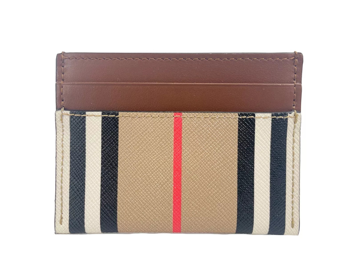 Burberry Sandon Tan Canvas Check Slim Card Case Wallet Printed Leather Exclusive by Burberry