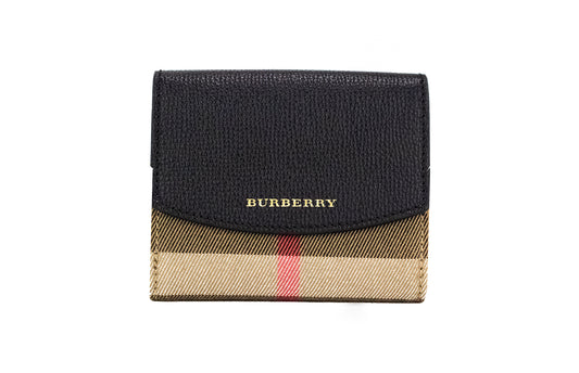 Burberry Luna House Check Pouch Wallet In Grained Leather And Canvas With Exclusive Craftsmanship by Burberry