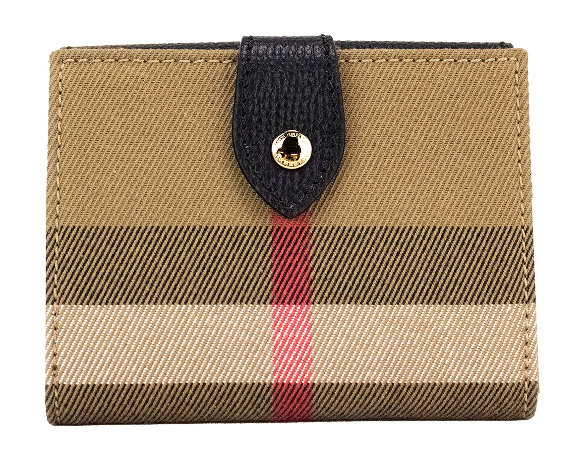 Burberry Luna House Check Pouch Wallet In Grained Leather And Canvas With Exclusive Craftsmanship by Burberry