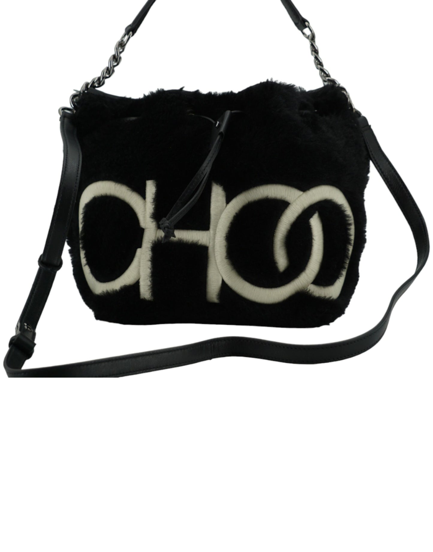 Jimmy Choo Juno Shearling Top Handle Shoulder Bag Black Leather Limited Edition by Jimmy Choo
