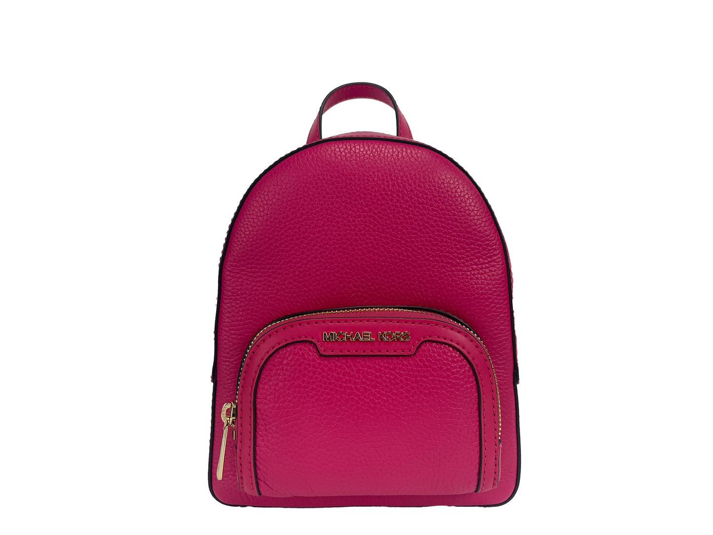 Pink backpack with brand logo on a white background