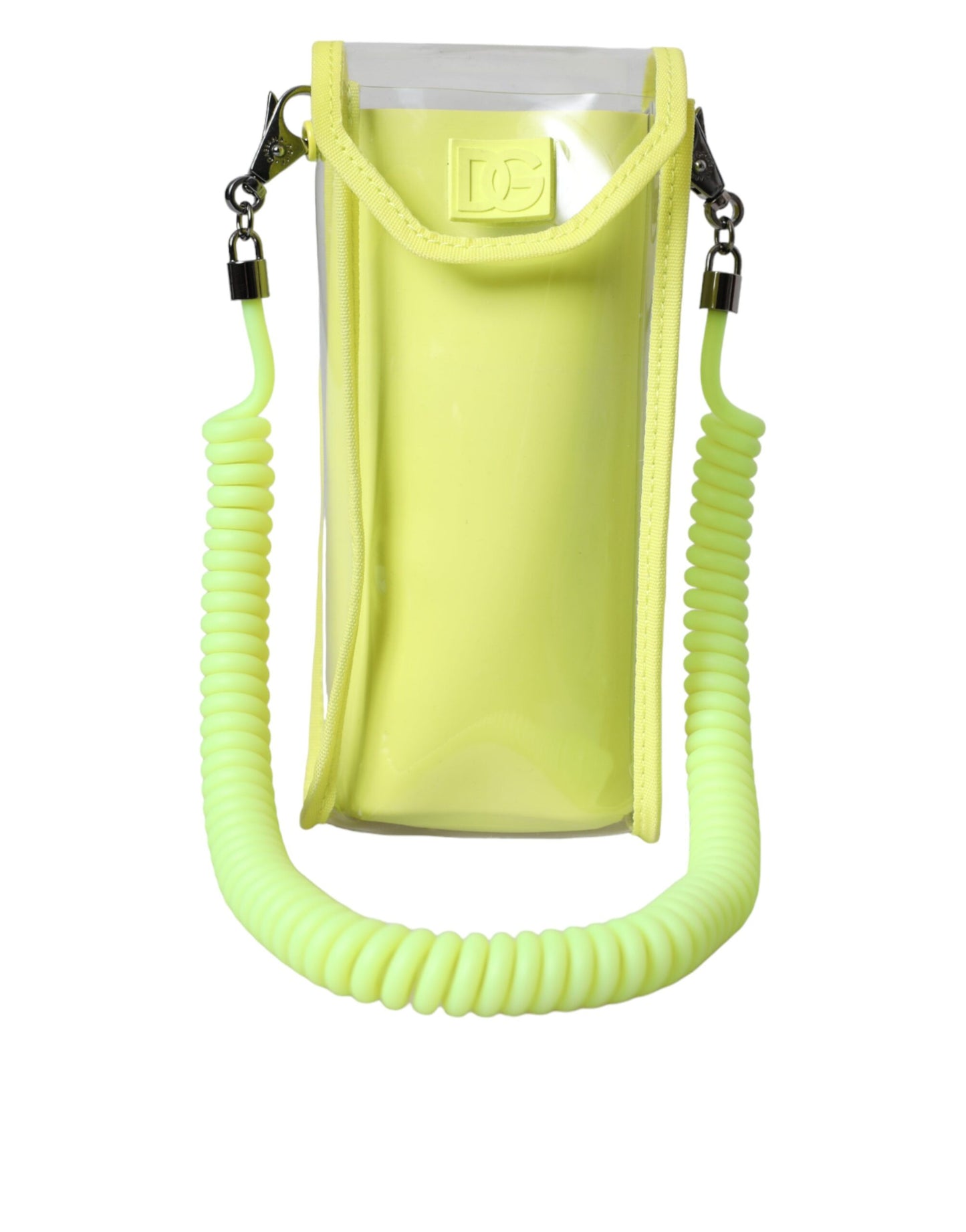 Dolce and Gabbana Card Holder Wallet With Neck Strap Italian Craftsmanship Silver Detailing Yellow Green by Dolce & Gabbana