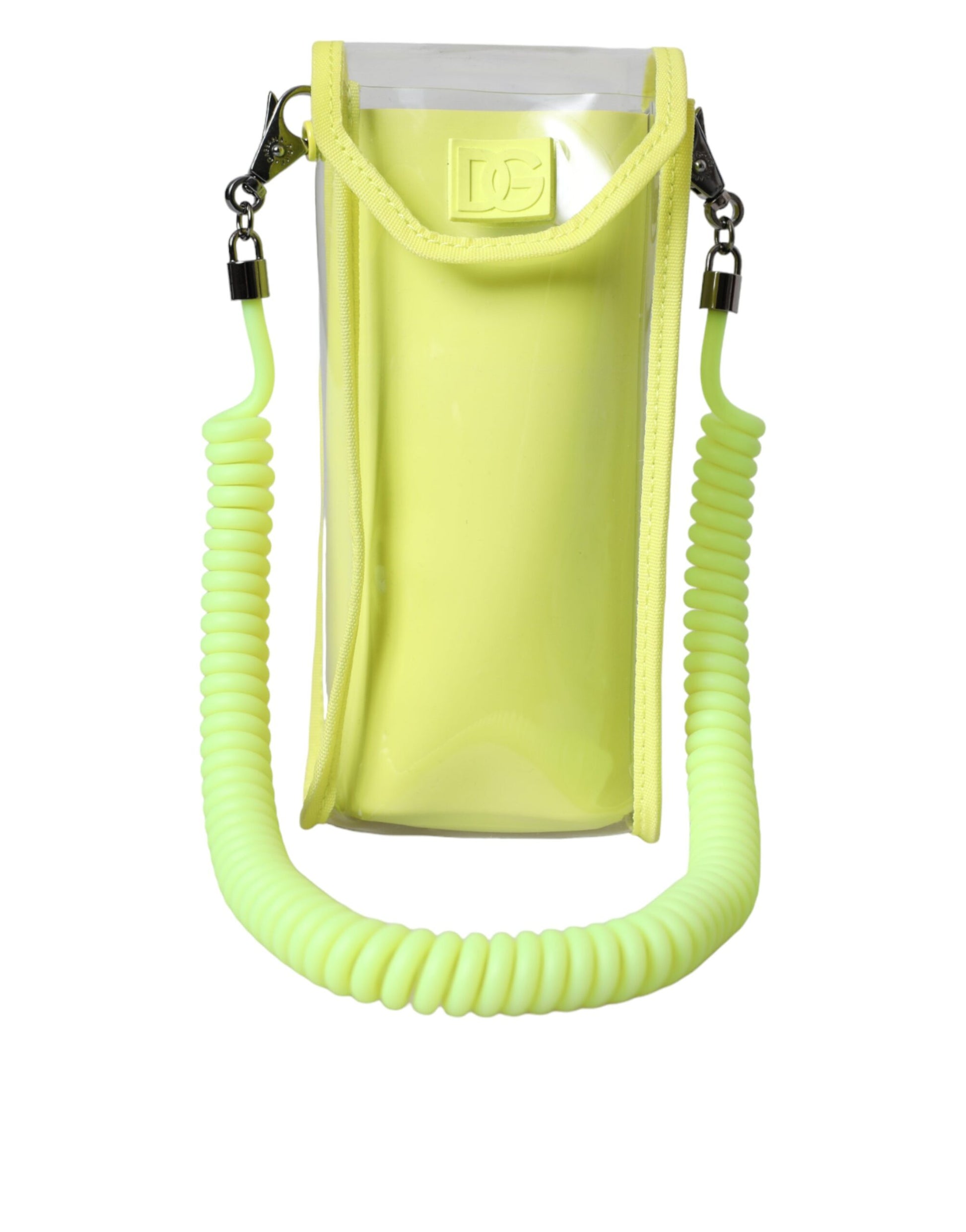 Dolce and Gabbana Card Holder Wallet With Neck Strap Italian Craftsmanship Silver Detailing Yellow Green by Dolce & Gabbana