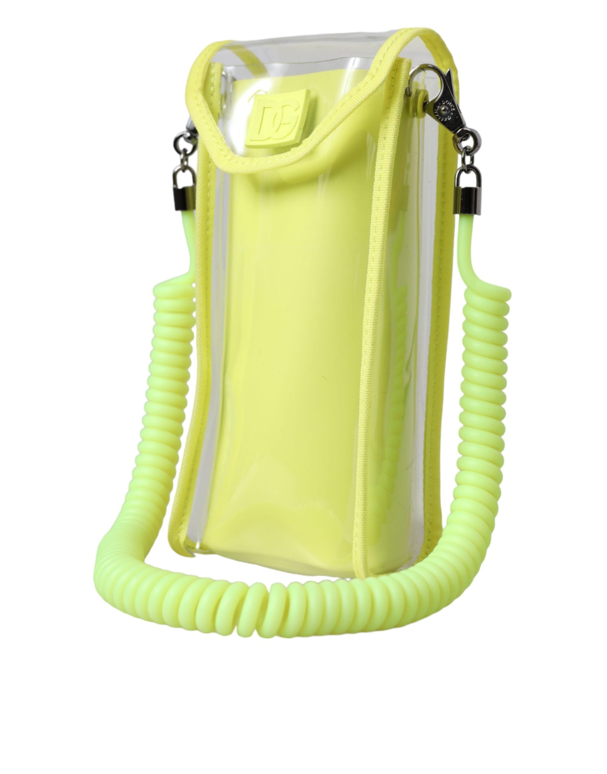 Dolce and Gabbana Card Holder Wallet With Neck Strap Italian Craftsmanship Silver Detailing Yellow Green by Dolce & Gabbana