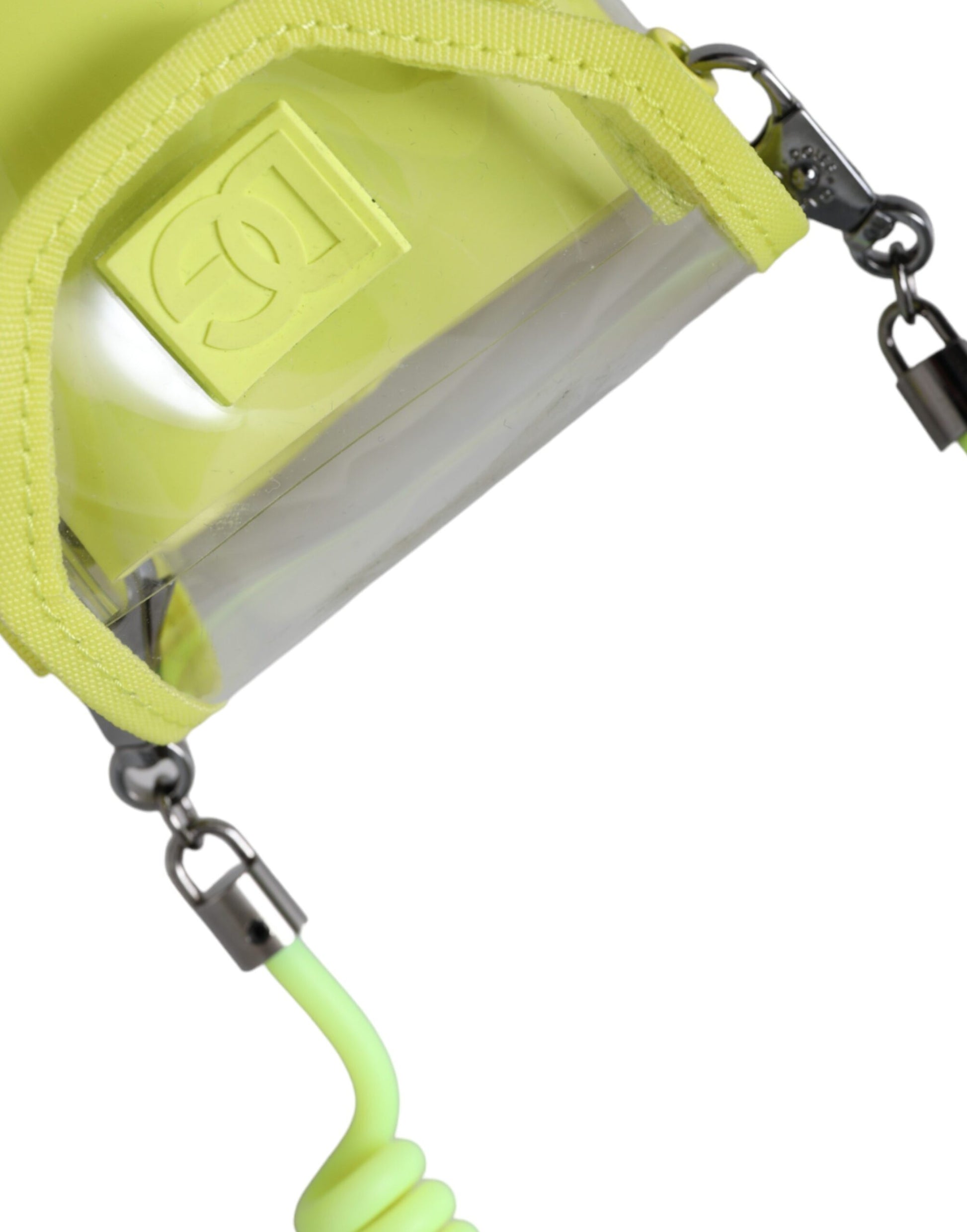 Dolce and Gabbana Card Holder Wallet With Neck Strap Italian Craftsmanship Silver Detailing Yellow Green by Dolce & Gabbana