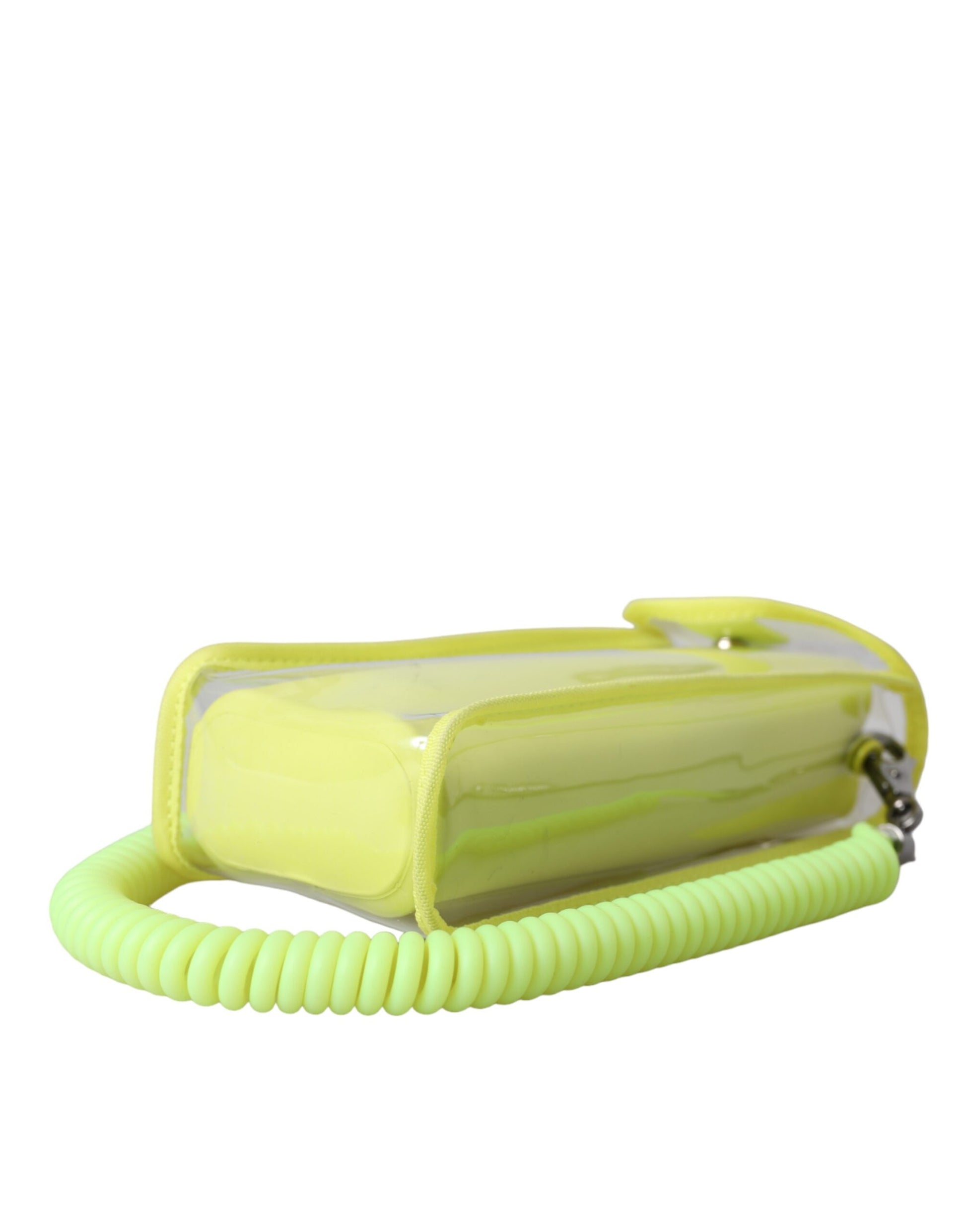 Dolce and Gabbana Card Holder Wallet With Neck Strap Italian Craftsmanship Silver Detailing Yellow Green by Dolce & Gabbana