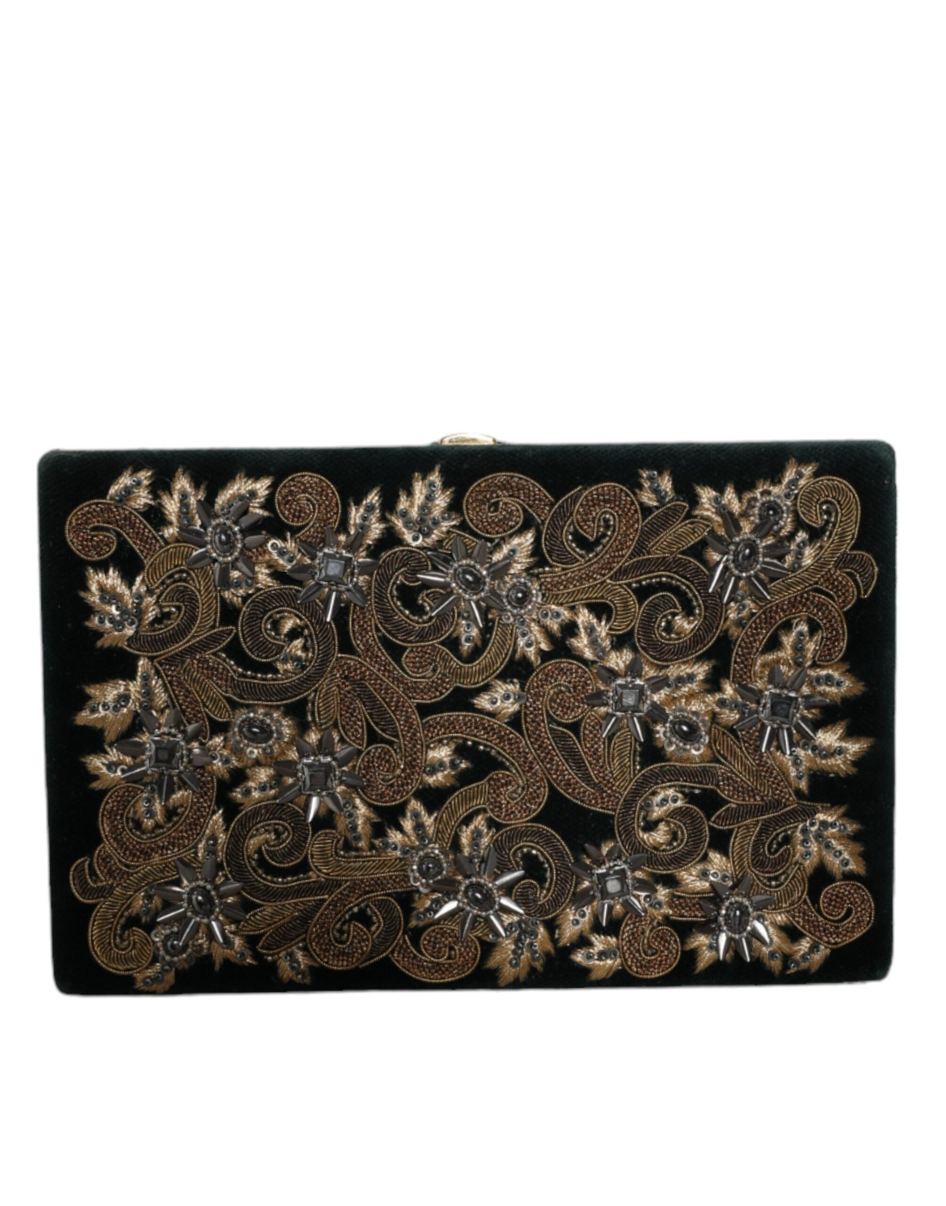 Dolce And Gabbana Miniature Clutch Purse With Gold Baroque Crystal Pearl Detailing And Exclusive Leather Interior by Dolce & Gabbana