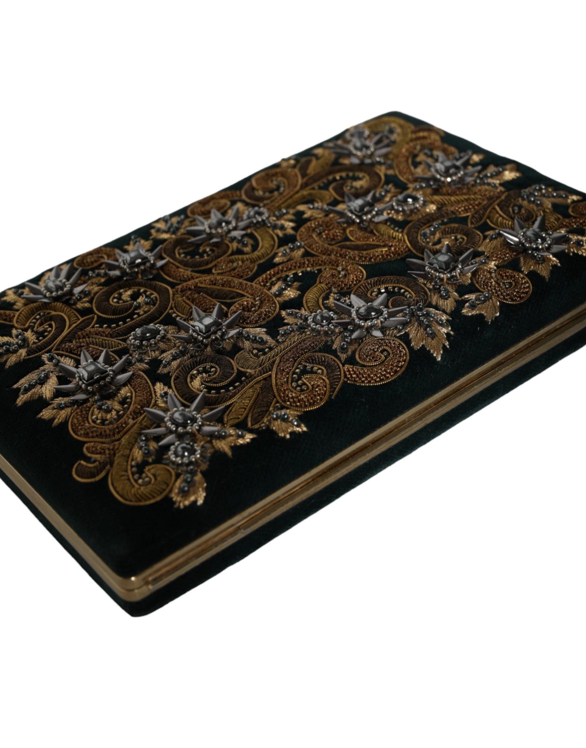 Dolce And Gabbana Miniature Clutch Purse With Gold Baroque Crystal Pearl Detailing And Exclusive Leather Interior by Dolce & Gabbana