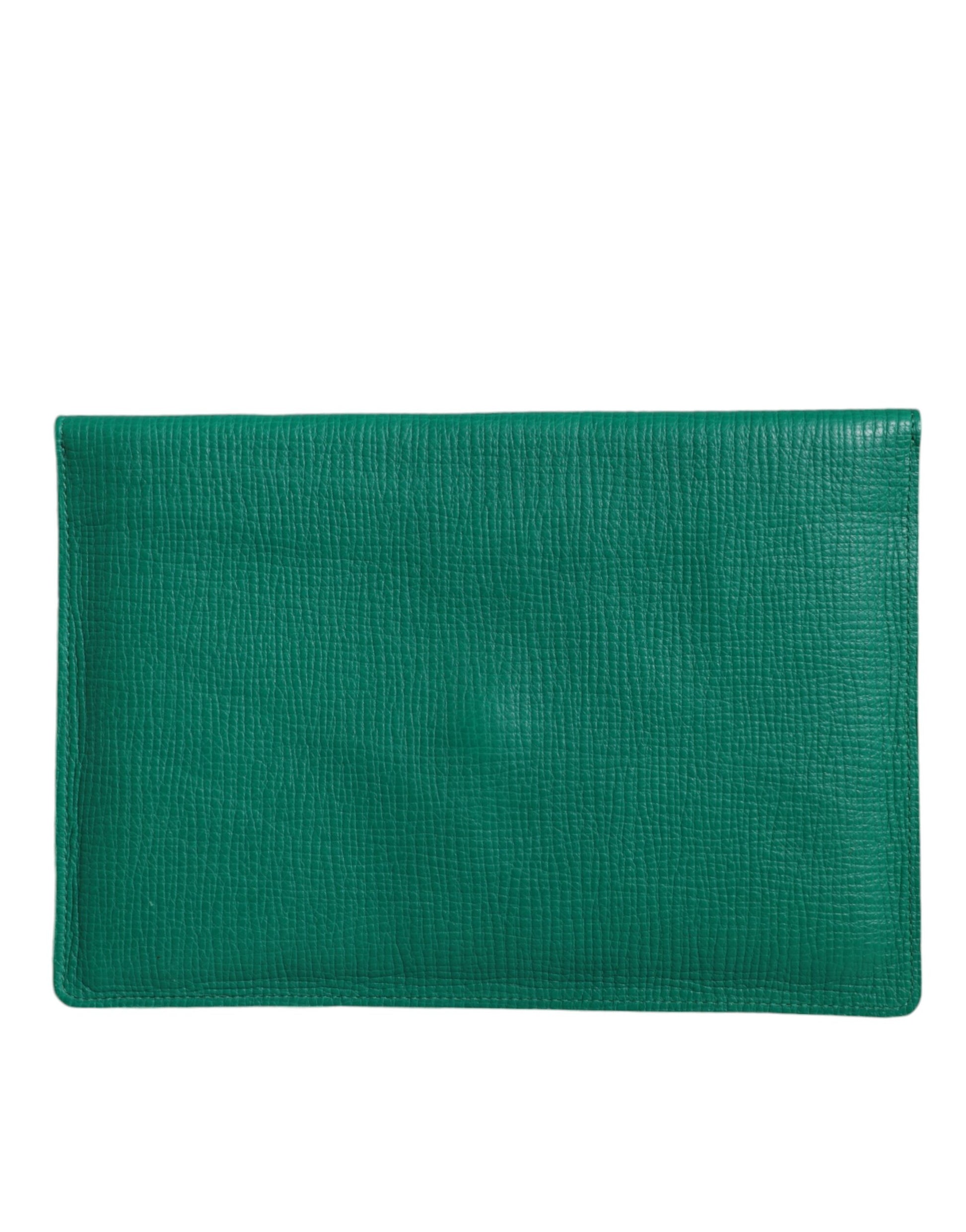 Dolce And Gabbana Green Leather Tablet Pouch Case From The Signature Collection Limited by Dolce & Gabbana