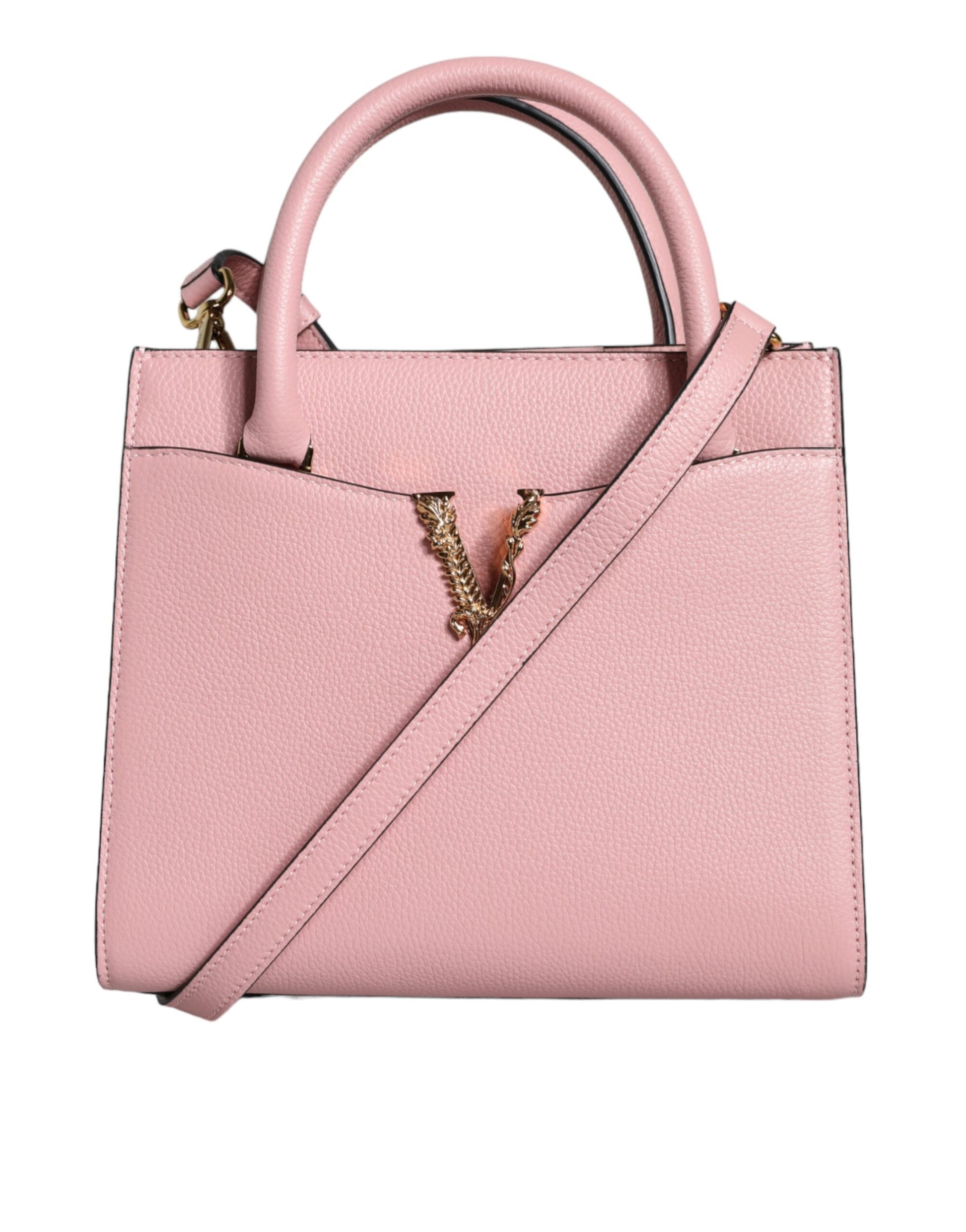 Pink handbag with a gold zipper on a white background