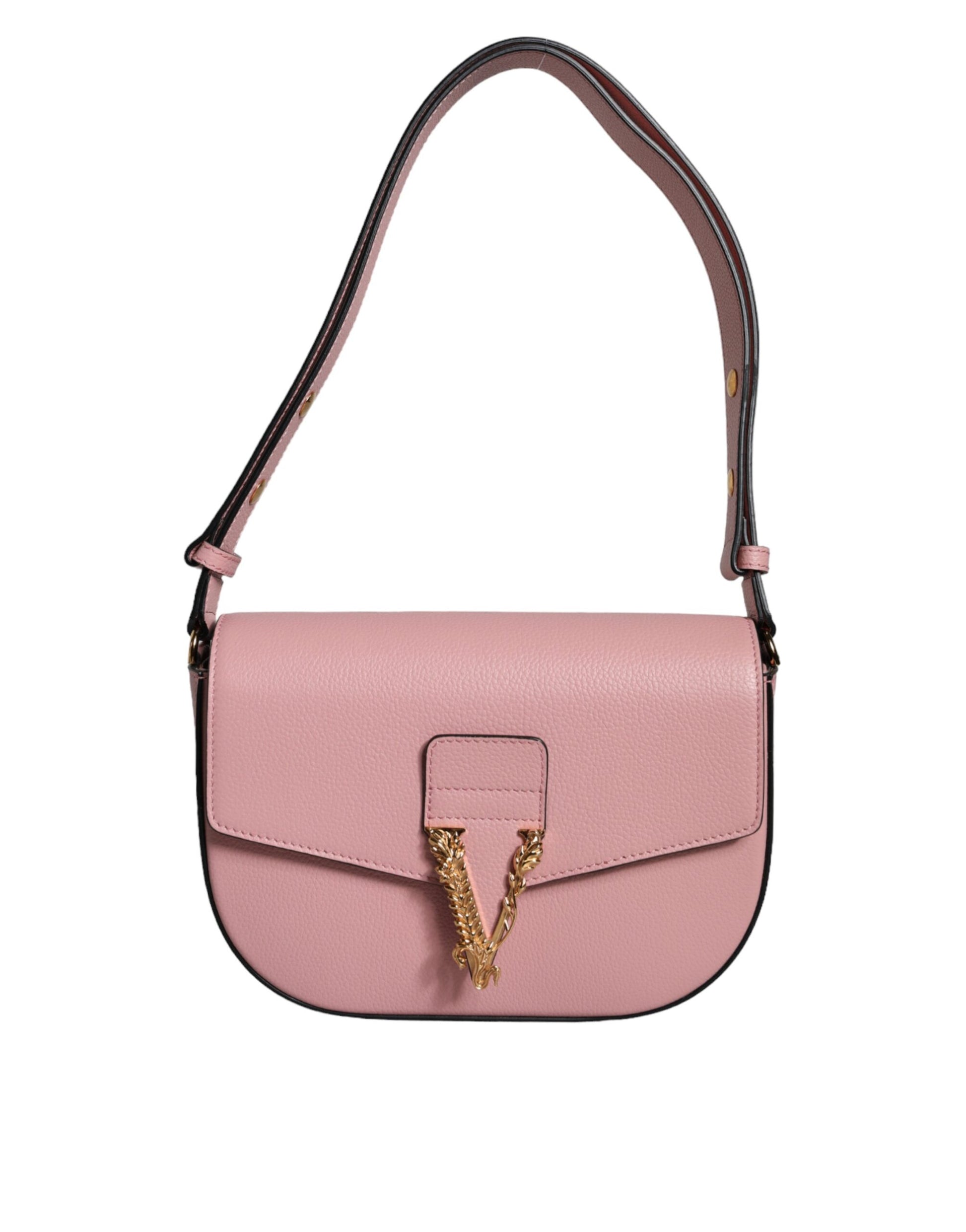 Pink handbag with a gold clasp on a white background