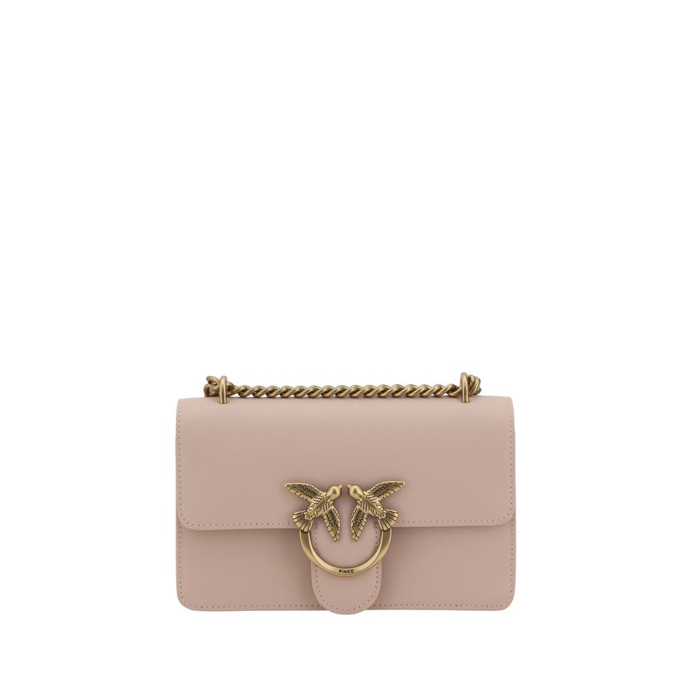 Pinko Calfskin Love One Mini Shoulder Bag With Front Flap Closure Magnetic Button And Silver Plated Love Birds Logo by PINKO