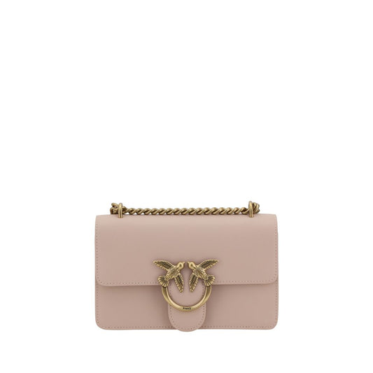 Pinko Calfskin Love One Mini Shoulder Bag With Front Flap Closure Magnetic Button And Silver Plated Love Birds Logo by PINKO