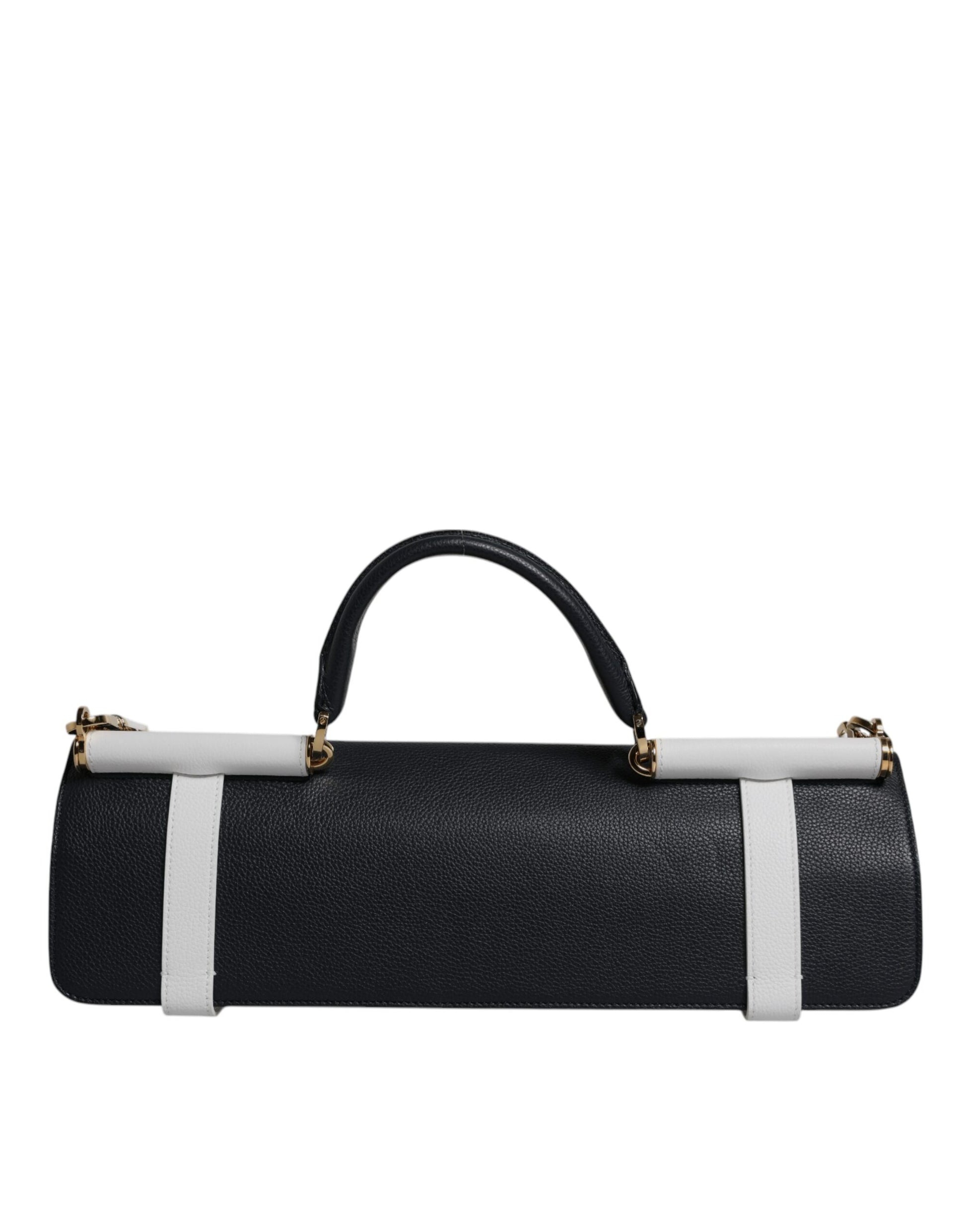 Dolce And Gabbana Calfskin Shoulder Bag Two Tone Blue And White Exclusive Logo Engraved Hardware Made In Italy by Dolce & Gabbana