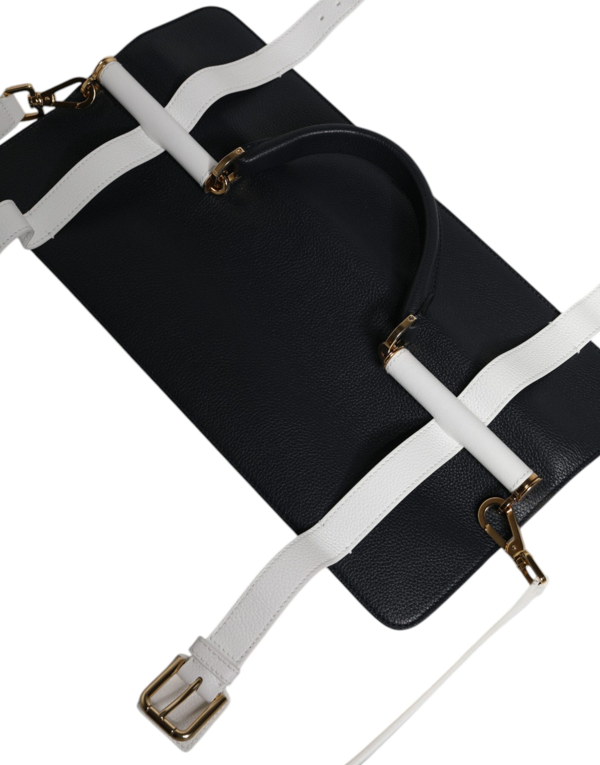 Dolce And Gabbana Calfskin Shoulder Bag Two Tone Blue And White Exclusive Logo Engraved Hardware Made In Italy by Dolce & Gabbana