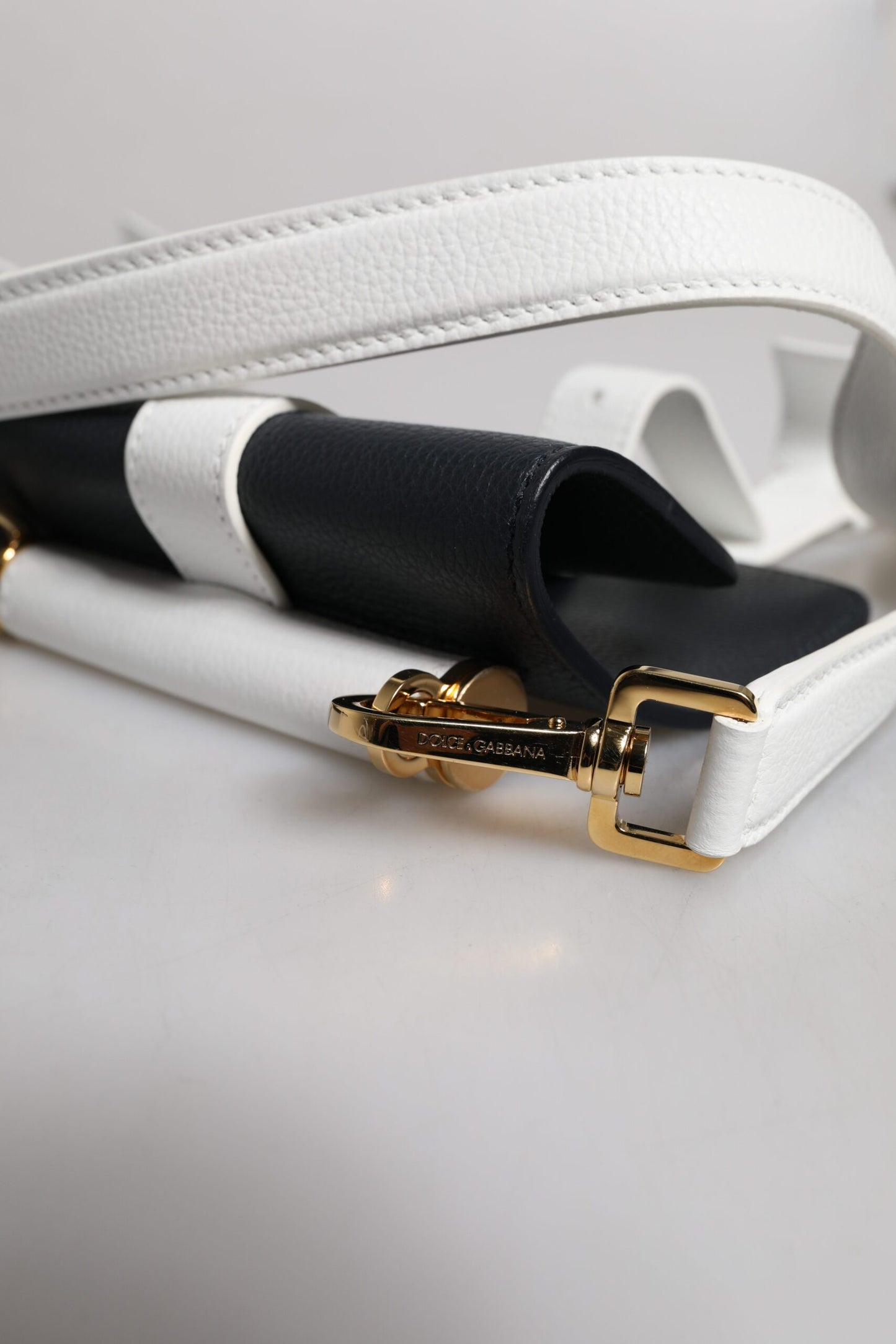 Dolce And Gabbana Calfskin Shoulder Bag Two Tone Blue And White Exclusive Logo Engraved Hardware Made In Italy by Dolce & Gabbana