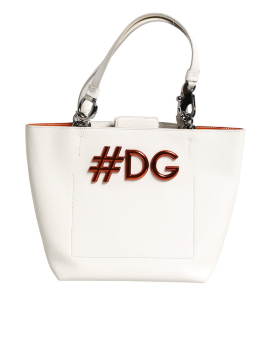 White handbag with '#DG' logo on a white background