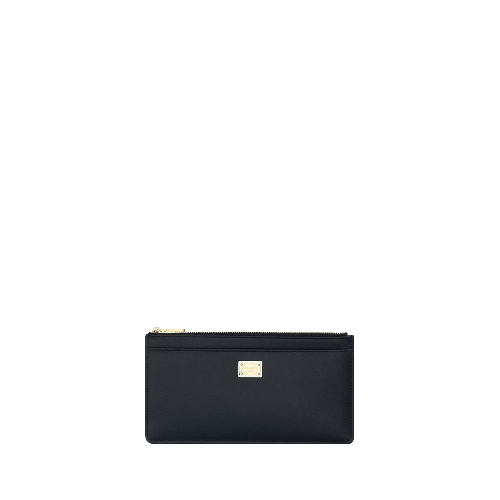 Dolce And Gabbana Leather Card Holder With Zip Top Front Slit Pocket And Back Card Slots by Dolce & Gabbana