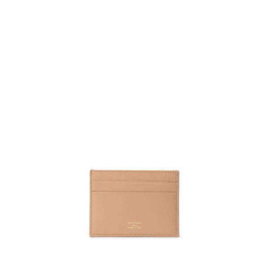 Balenciaga Dark Beige Leather Card Holder With Gold Logo On Front And Four Compartments by Balenciaga