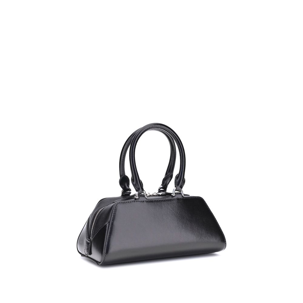 Black handbag on a white background