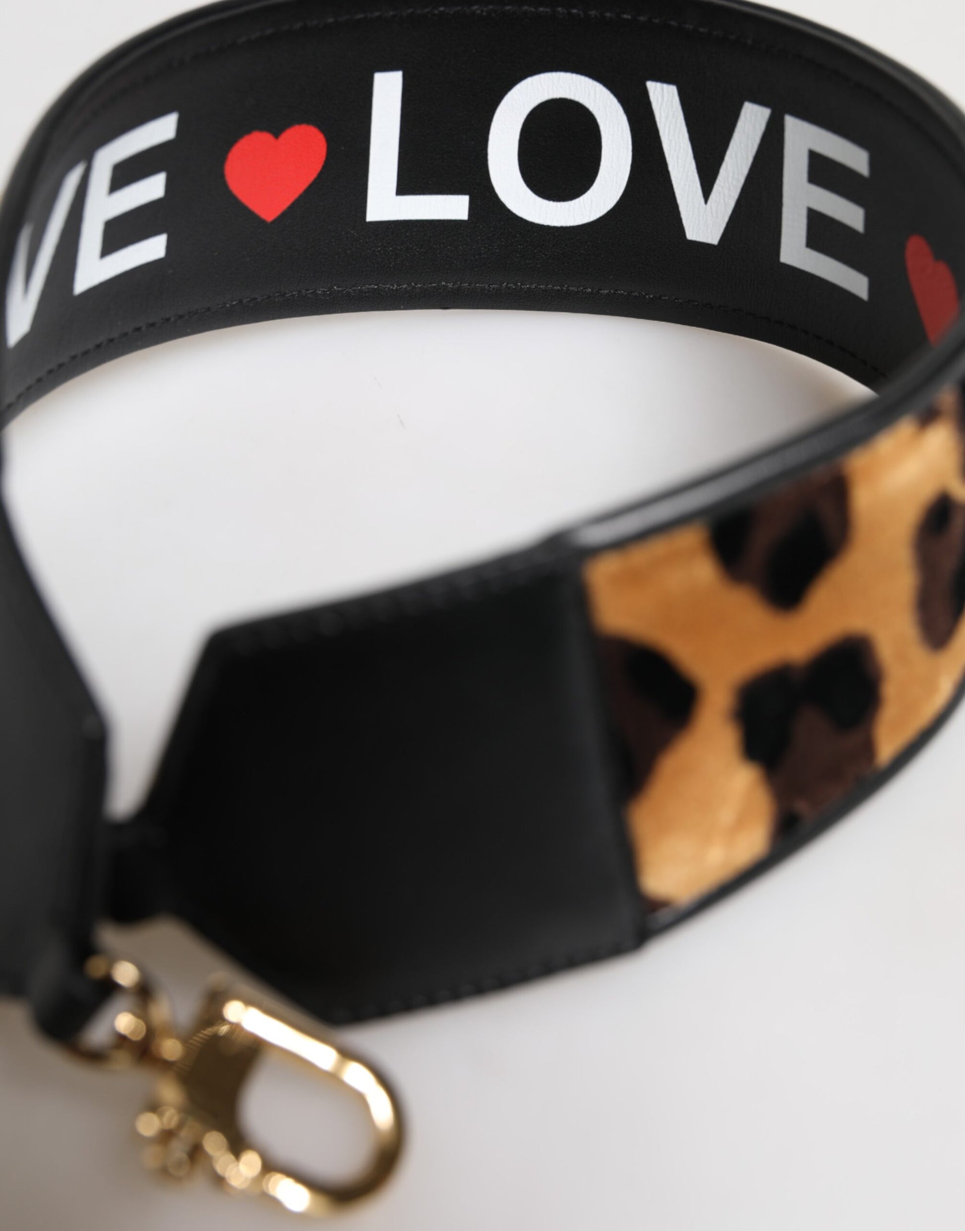 Dolce & Gabbana Black Leopard Print Reversible Bag Shoulder Strap by Dolce & Gabbana