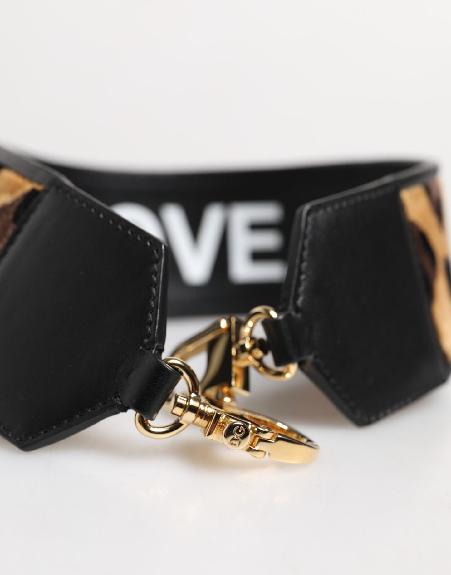 Dolce & Gabbana Black Leopard Print Reversible Bag Shoulder Strap by Dolce & Gabbana