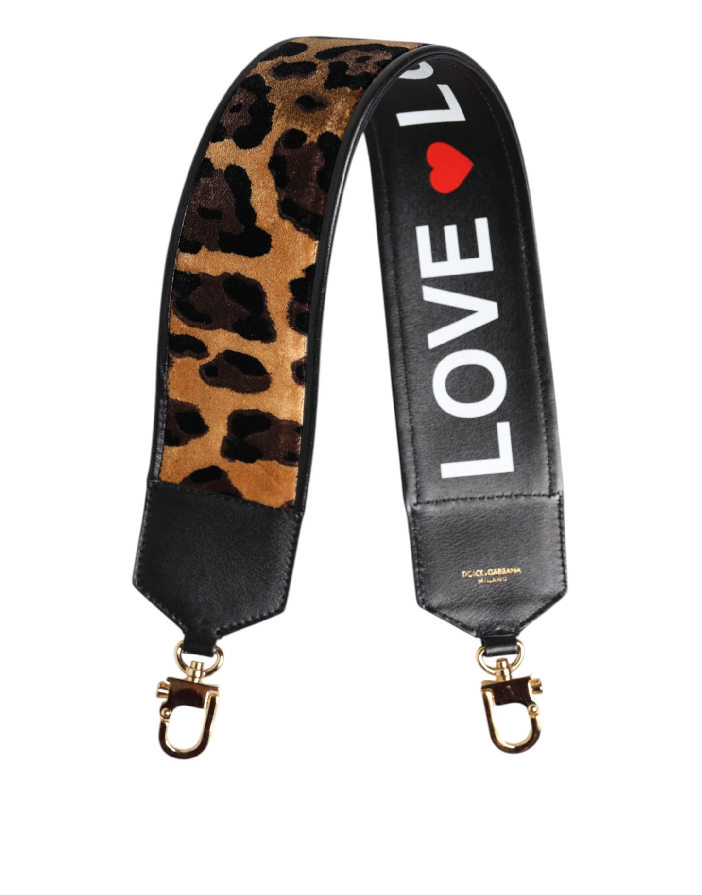 Dolce & Gabbana Black Leopard Print Reversible Bag Shoulder Strap by Dolce & Gabbana