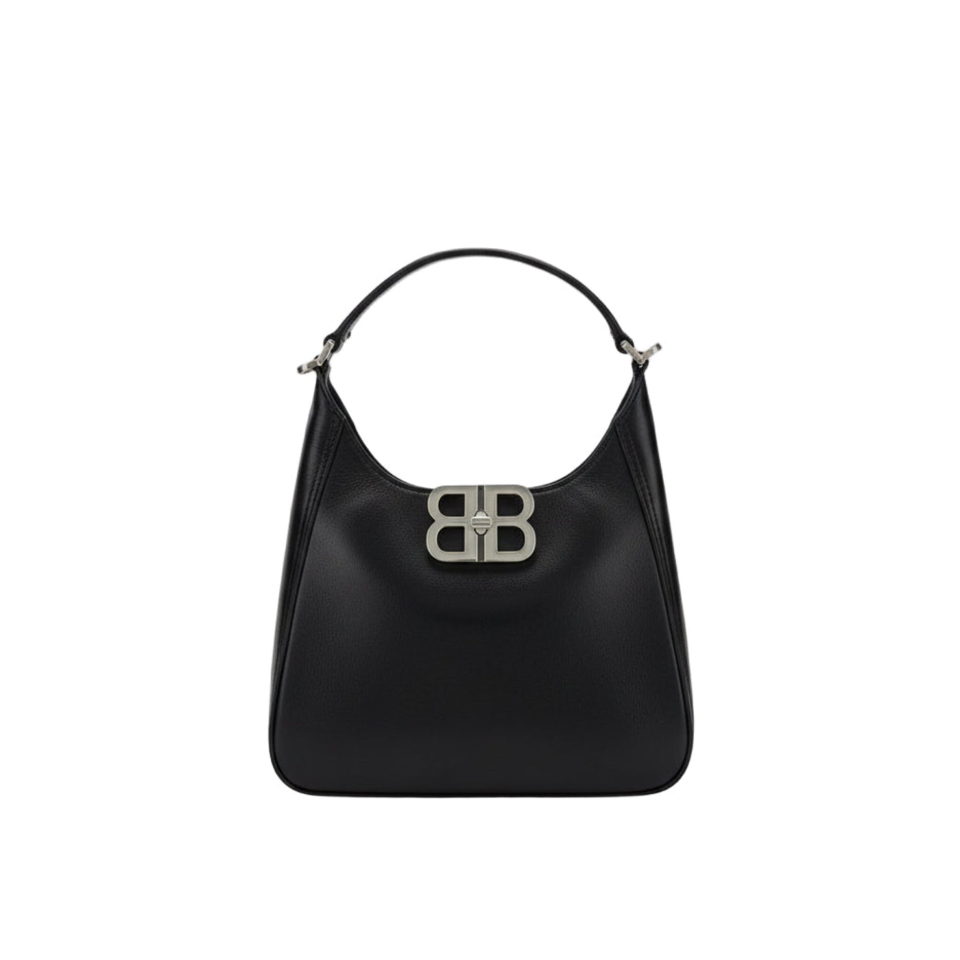 Black handbag with a brand logo on a white background