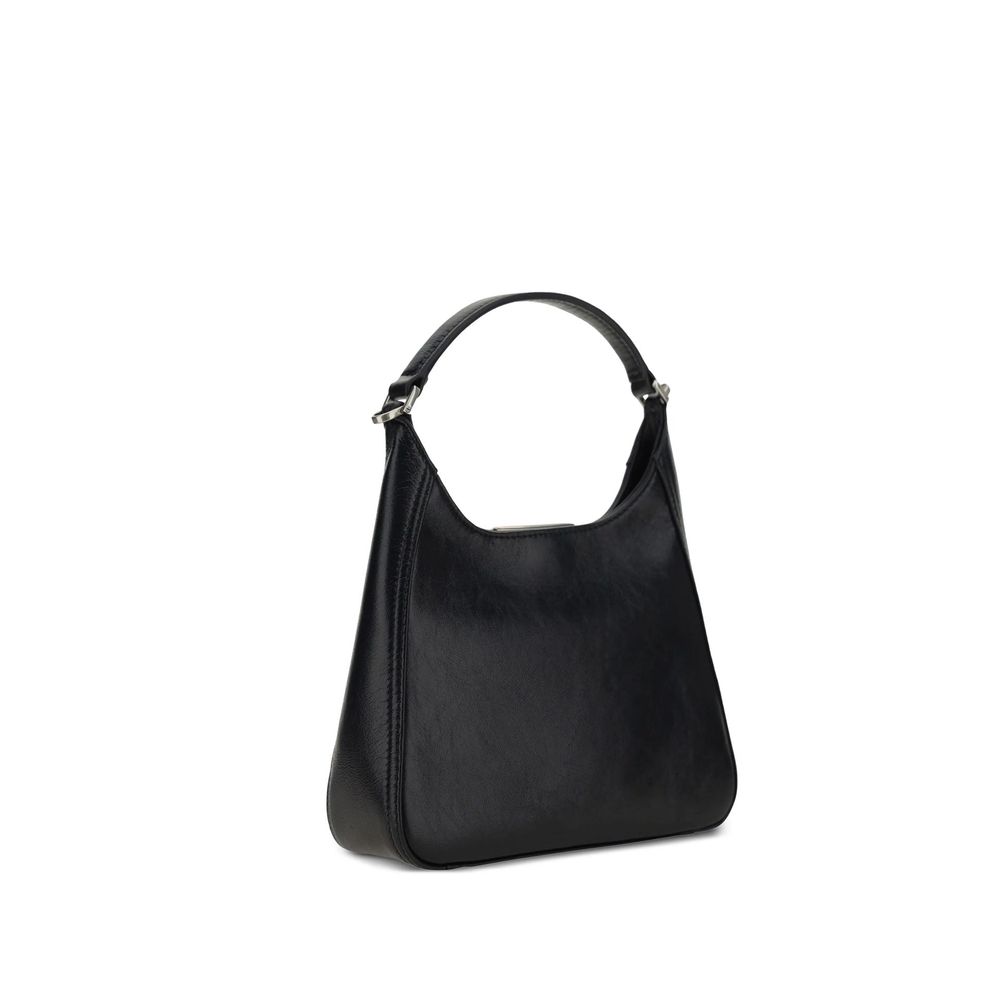 Black handbag on a white background