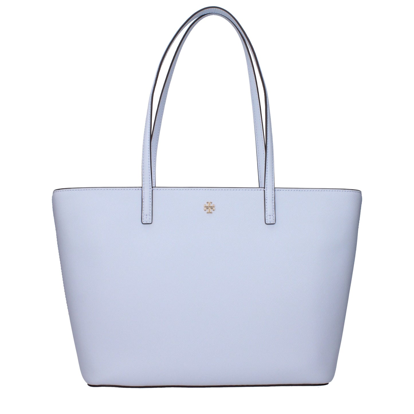 Light blue handbag with a visible brand logo on a white background