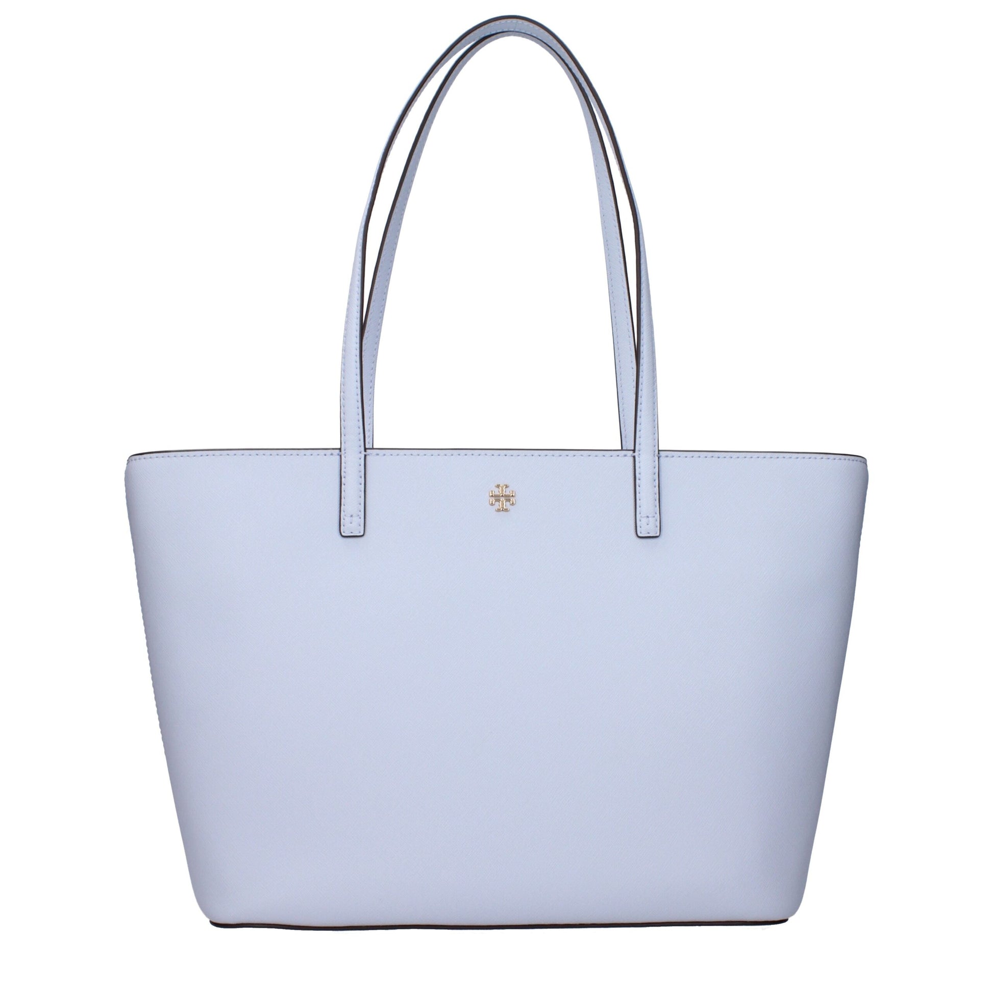 Light blue handbag with a visible brand logo on a white background