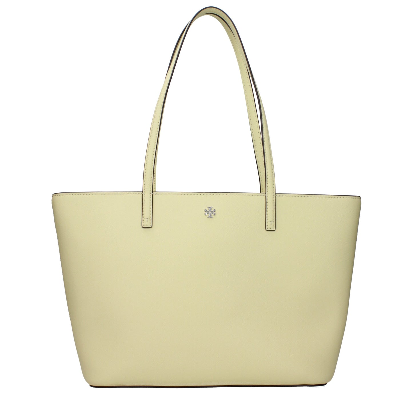 Beige handbag with a visible brand logo on a white background