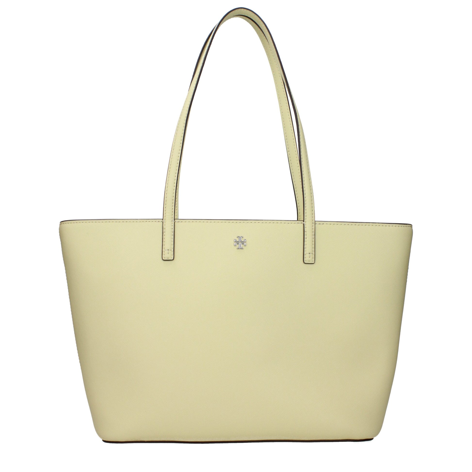 Beige handbag with a visible brand logo on a white background