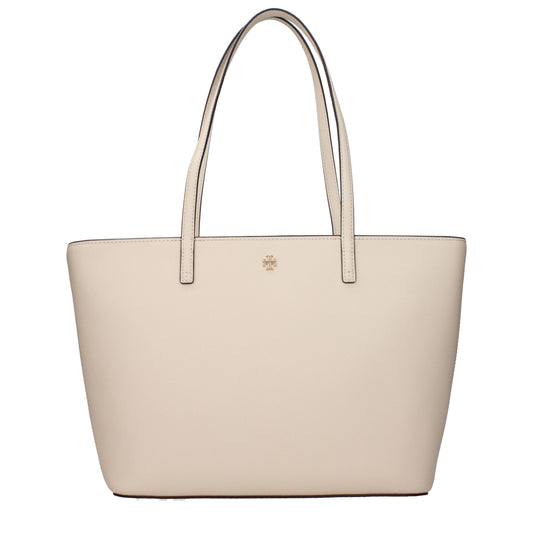 Beige tote bag with a visible brand logo on a white background