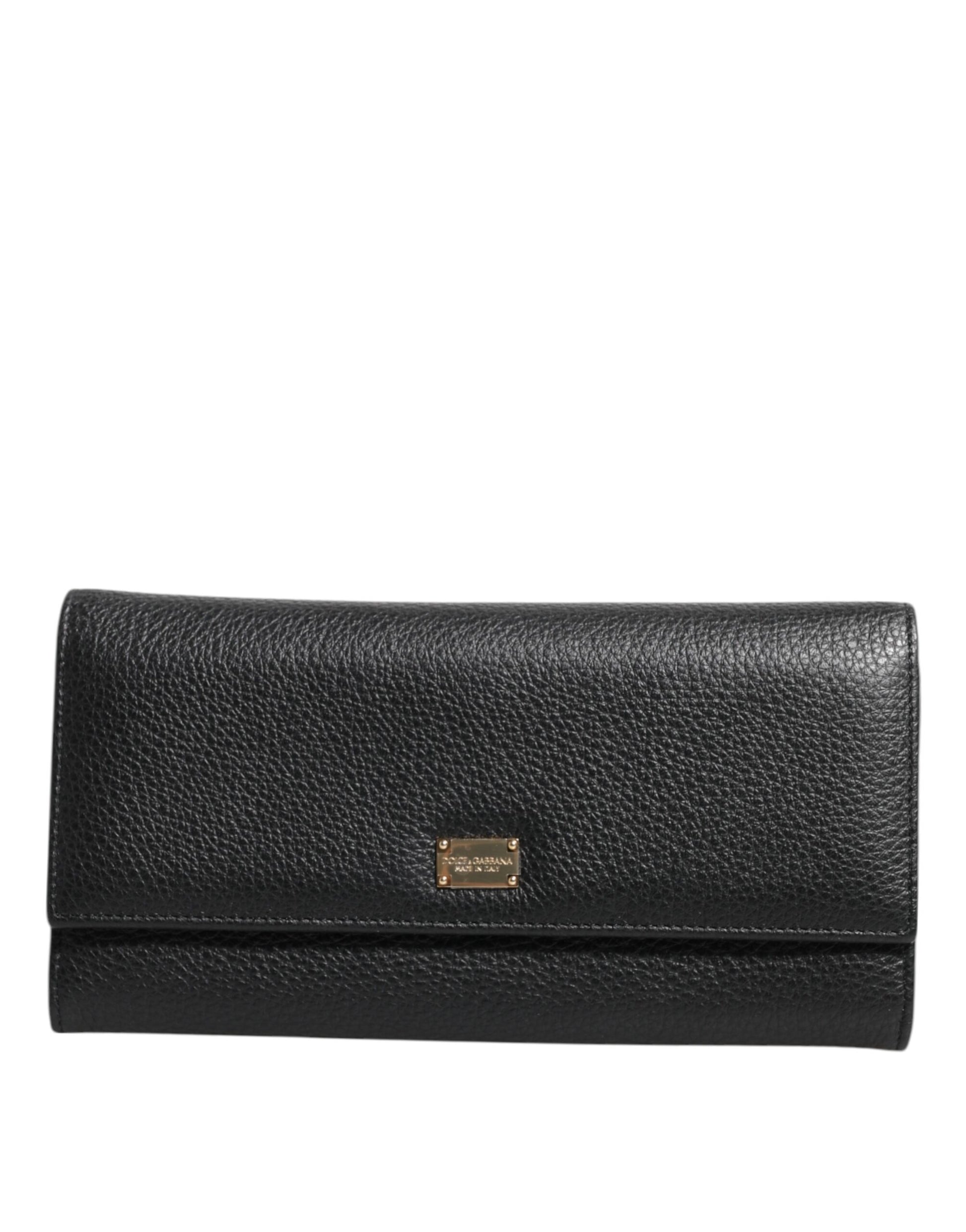 Dolce & Gabbana Black Leather Trifold Logo Plaque Card Holder Wallet by Dolce & Gabbana