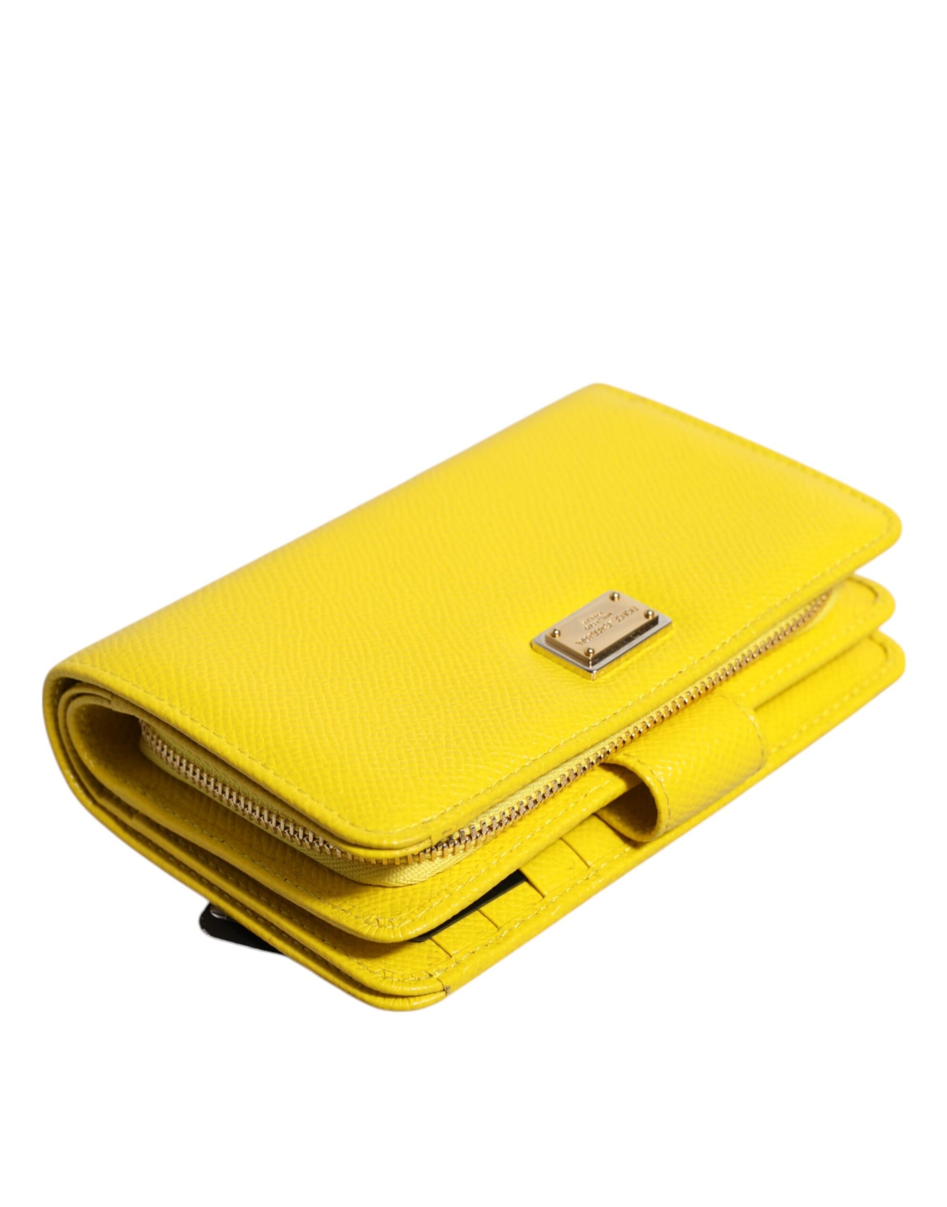 Dolce & Gabbana Yellow Leather Bifold Continental Clutch Wallet by Dolce & Gabbana