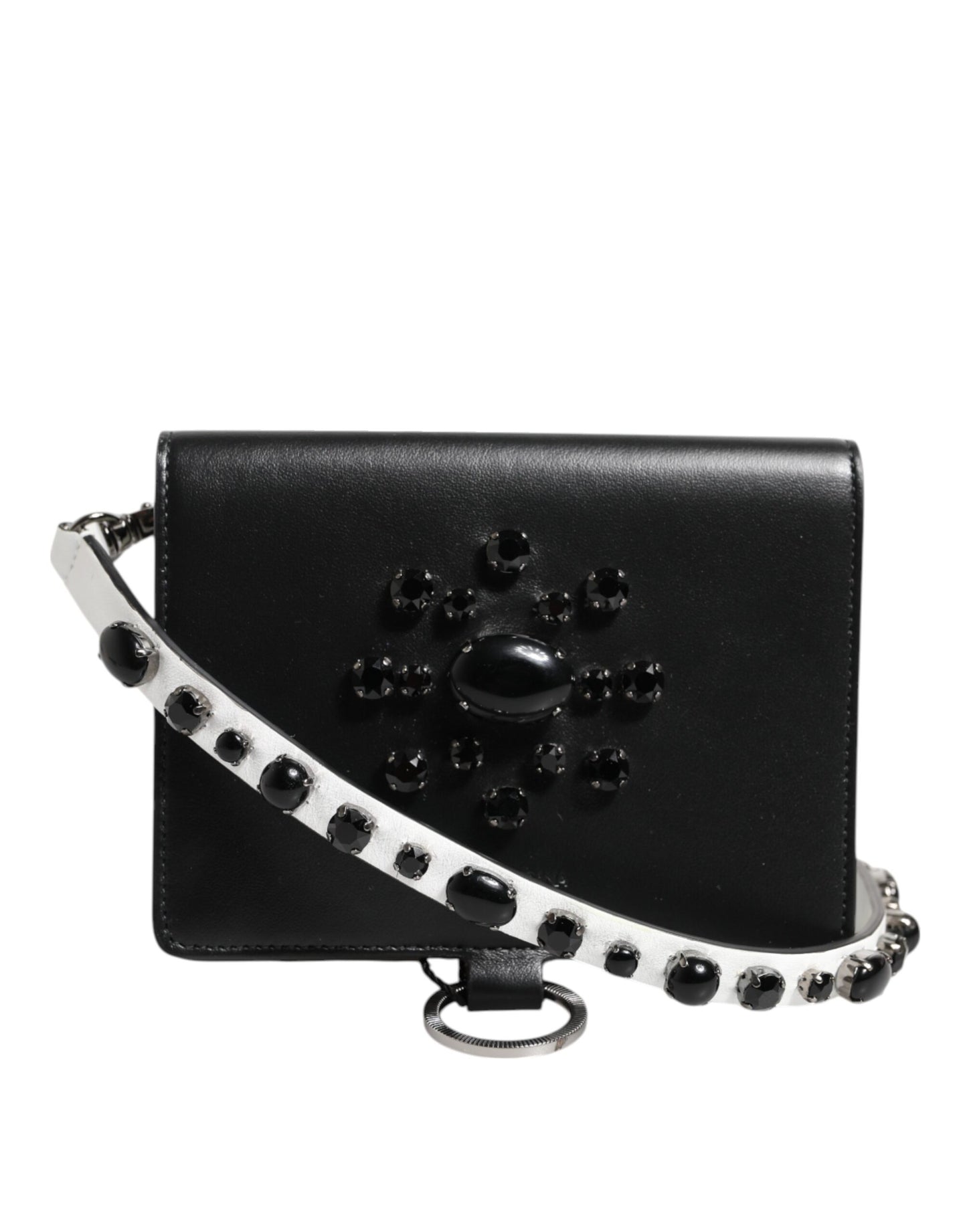 Dolce & Gabbana Black Leather Crystal Embellished Card Holder Wallet by Dolce & Gabbana