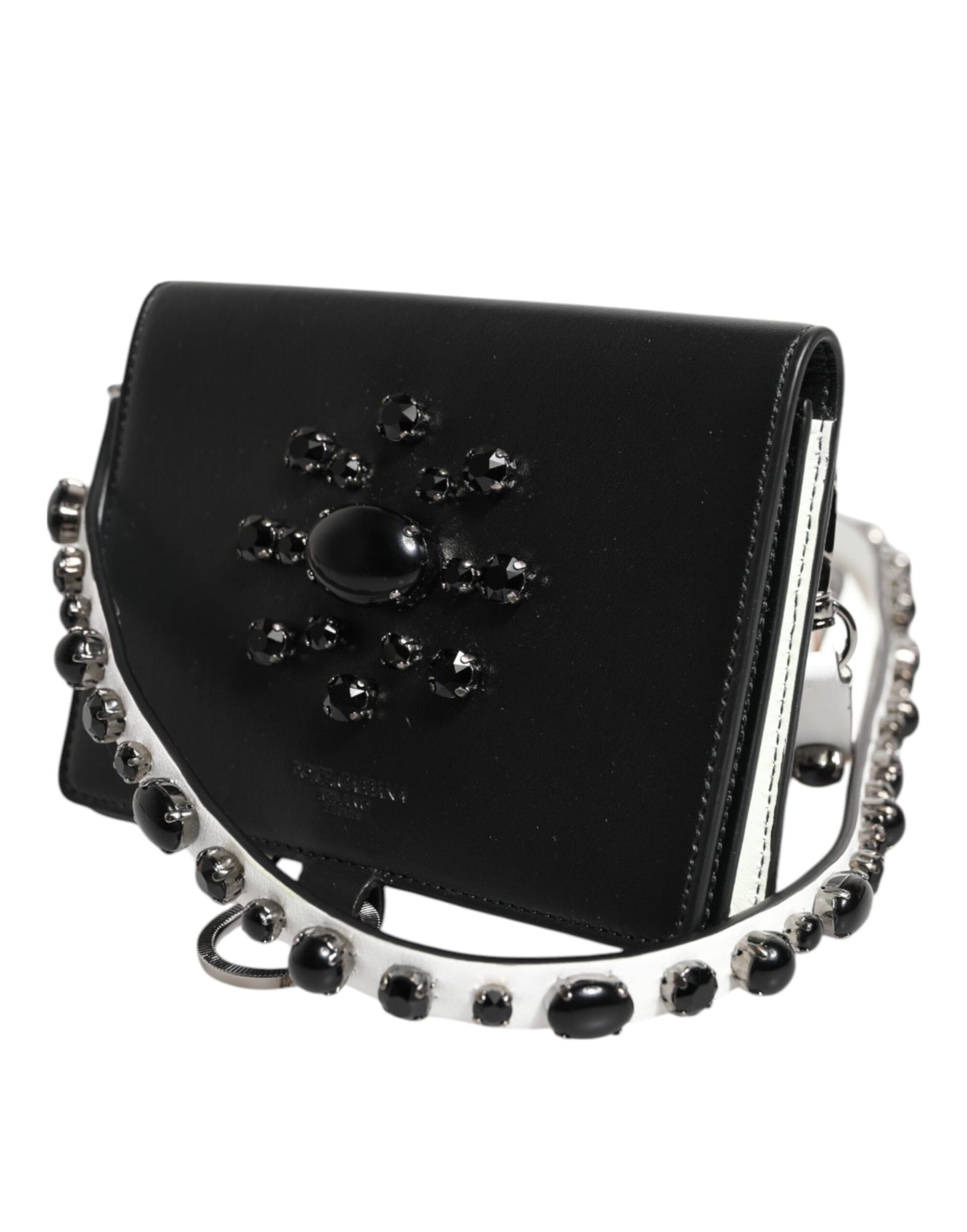 Dolce & Gabbana Black Leather Crystal Embellished Card Holder Wallet by Dolce & Gabbana