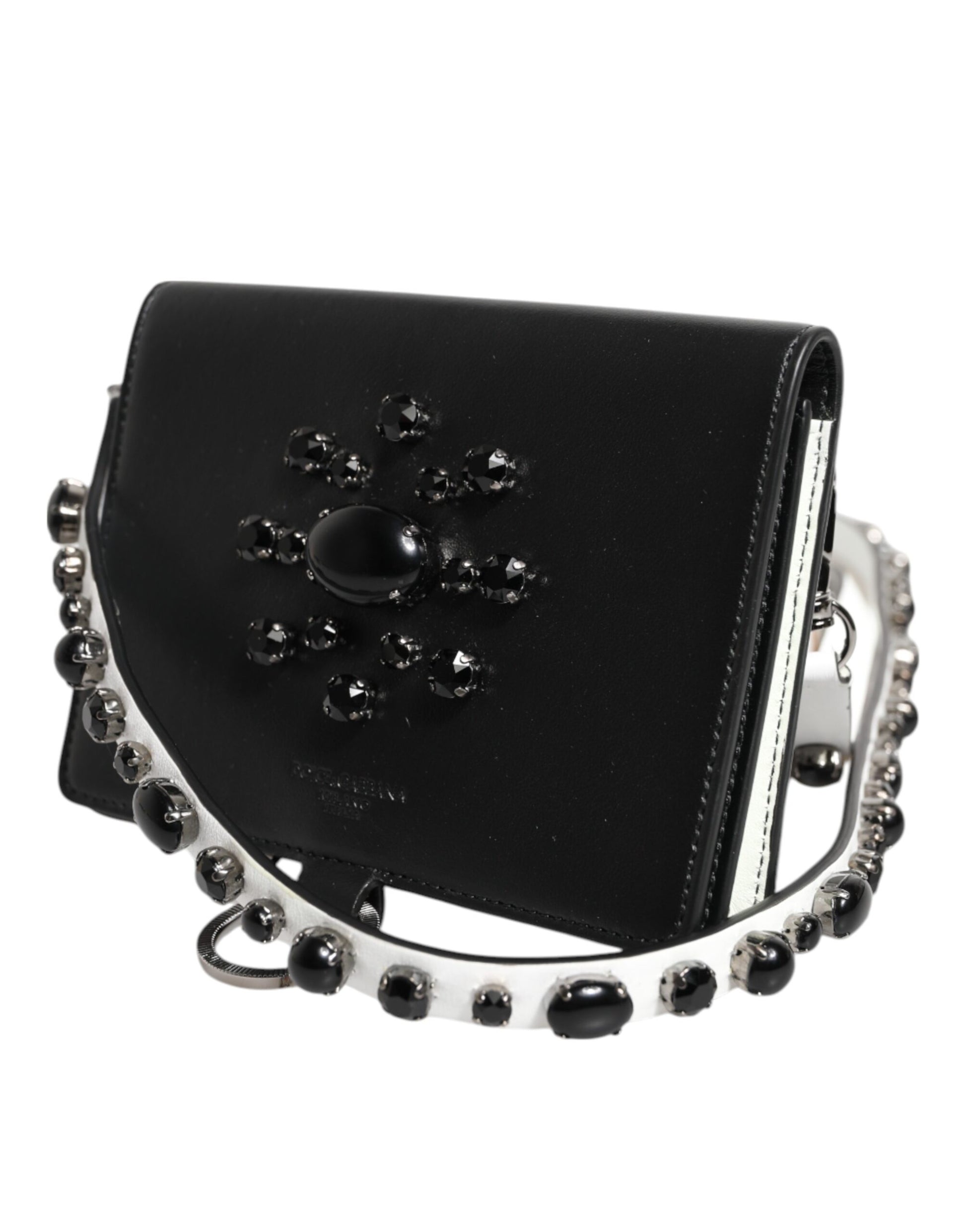 Dolce & Gabbana Black Leather Crystal Embellished Card Holder Wallet by Dolce & Gabbana